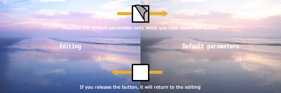 Displays the default parameter only while you hold down the button. If you release the button, it will return to the editing.