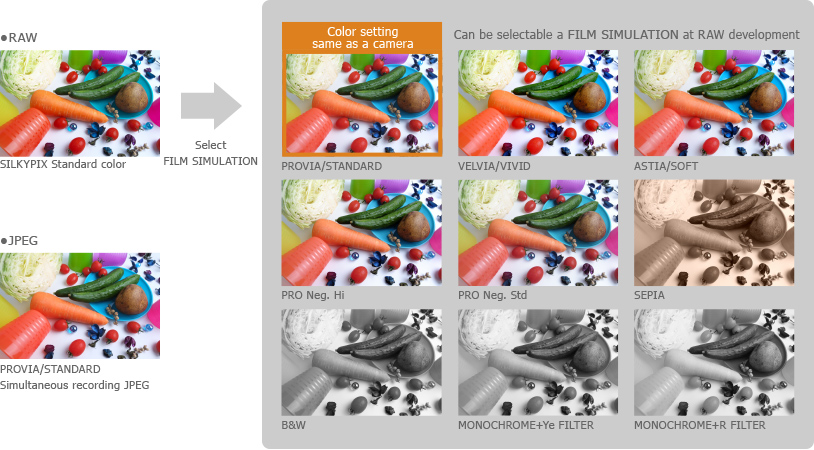 Can be selectable a FILM SIMULATION at RAW development