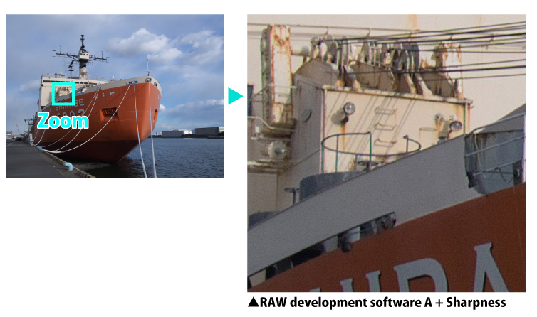 by applying sharpness to the image of RAW development software A.