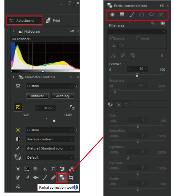 How to use the Partial correction tool